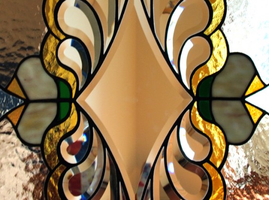 Tiffany stained glass with genuine crystals