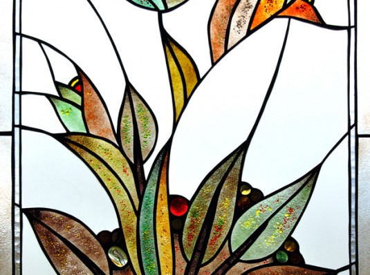 Flowers made in stained glass technique