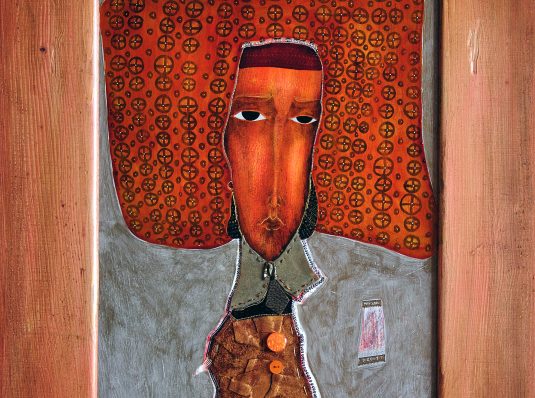 Queen in leather suit, 2003, 70x45cm, mixed technique on cardboard