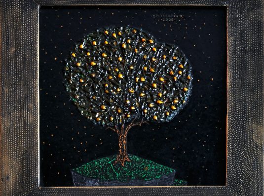 Golden apple, 2006, 22x22cm, mixed technique on cardboard