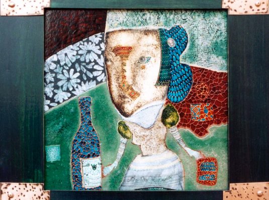 Queen drinking, 2004, 40x40cm, mixed technique on wood