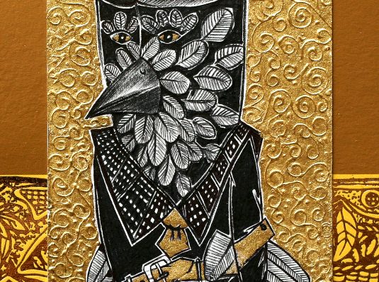 Owl IV, 2007, 10x15cm, graphics and gold foil