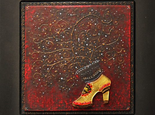 Gold shoe, 2017, 12x12cm, mixed technique, wood