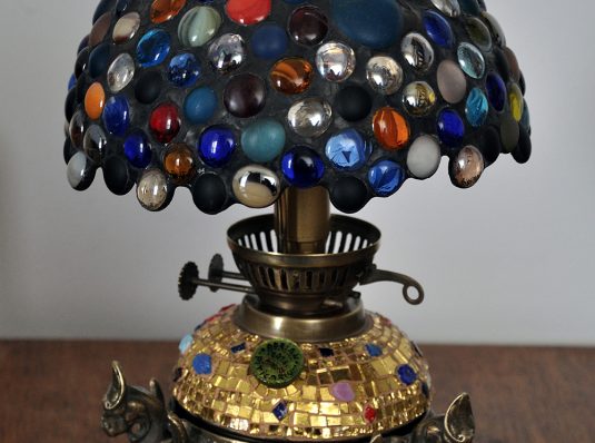 Special Tiffany Lamp, with gold-plated mosaic base