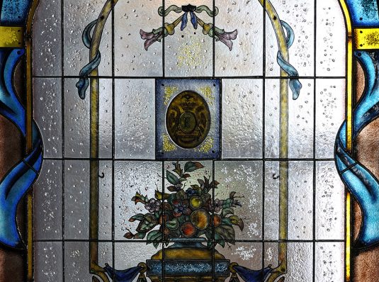 Classic stained glass, Art Nouveau, painted and burned glass